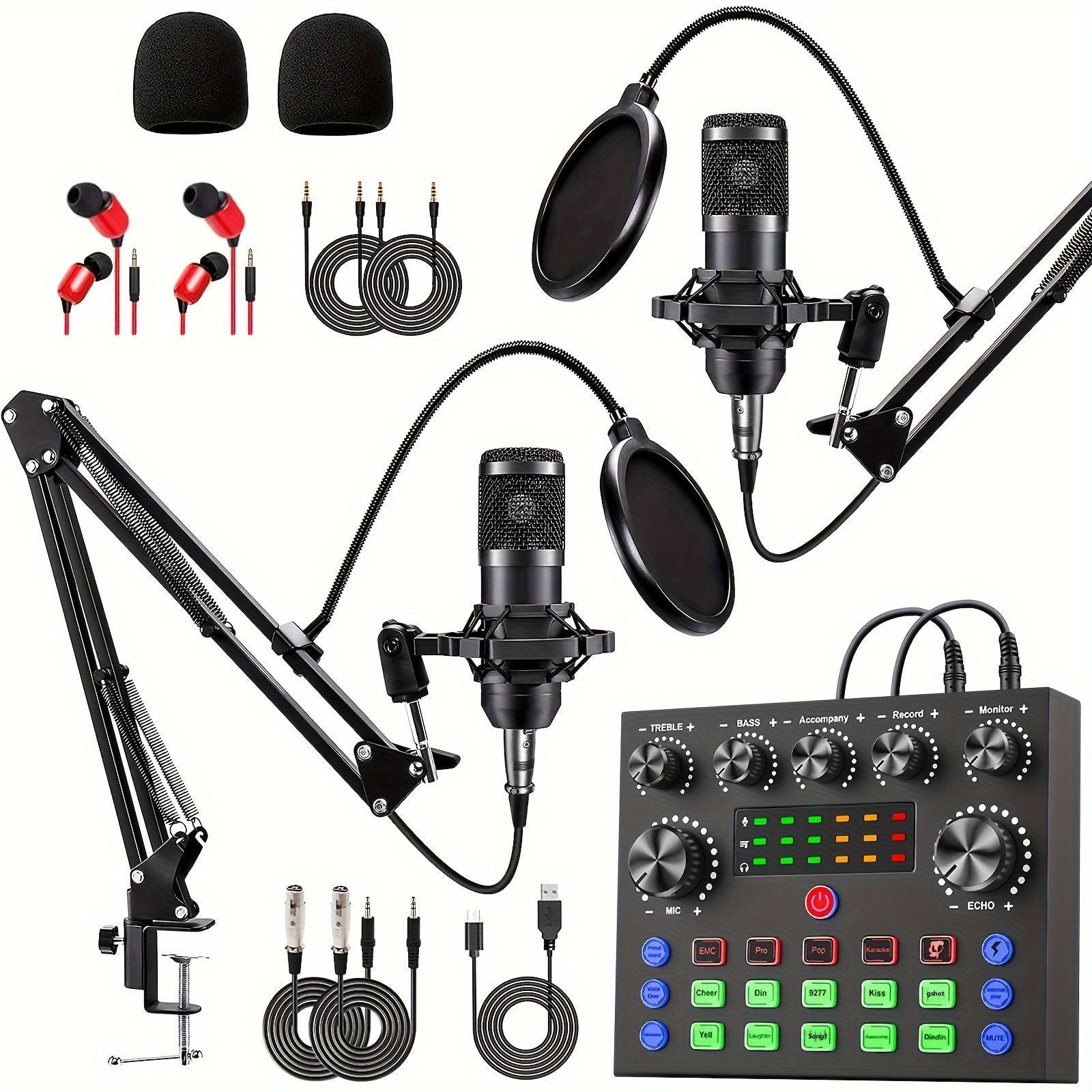 TEMU Podcast Equipment Bundle, Wired Microphone, Podcast And V8s Sound Card, Voice Changer-audio Interface - Suitable For Recording, Singing, And