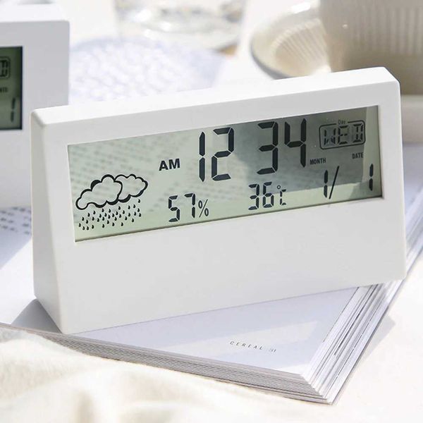 Thermo-Hygrometer Clock Weather Display Digital Temperature Humidity Meter Battery Operated Weather Station Desktop Table Decor Y240904