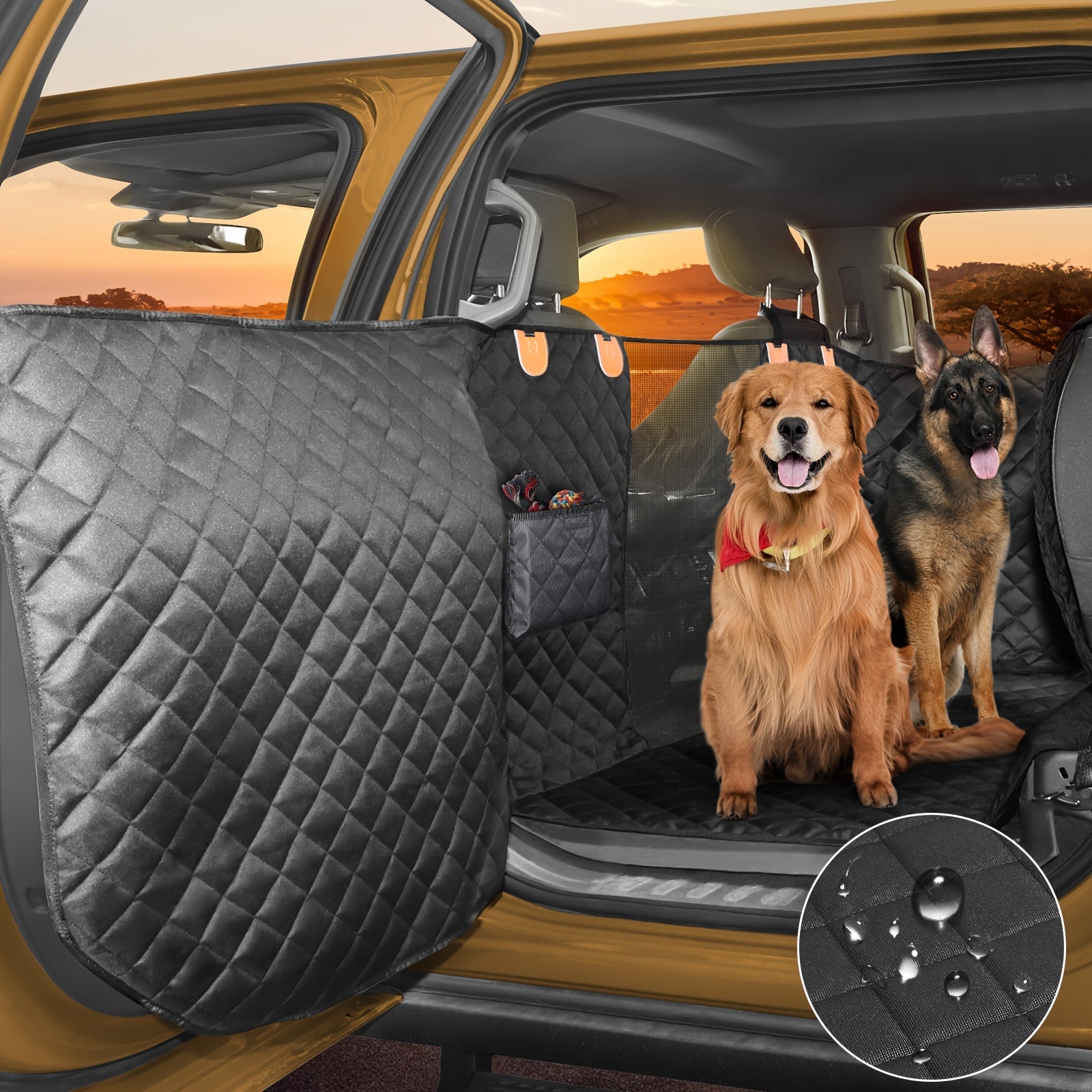 TEMU Back Seat Extender For Medium And Large Dogs, Hard Bottom Dog Car Seat Cover With Side Flaps And Pocket, Waterproof Anti-scratch Nonslip, Dog