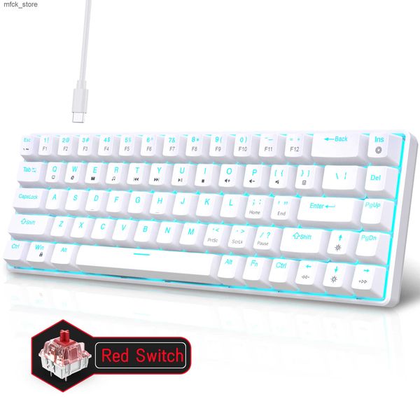 Keyboards 68 Keys Mechanical Keyboard Ergonomics RGB Backlit LED Hot Swappable Red-Blue Switch Gaming Keyboard for PC Laptop Office J241204