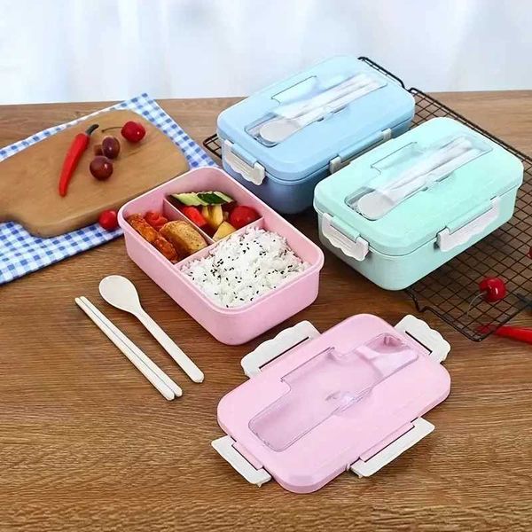 Food Grade Wheat Straw Portable Leak-Proof Microwave Safe Lunch Box with Spoon Chopsticks for School Office and OutdoorsM240807