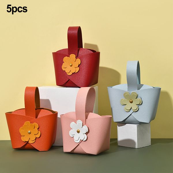 Gift Wrap 5Pcs Leather Gift Bags Wedding Favours For Guest Mini Children Candy Box Party Distributions Bag Chuseok Gift Wrapping 230316