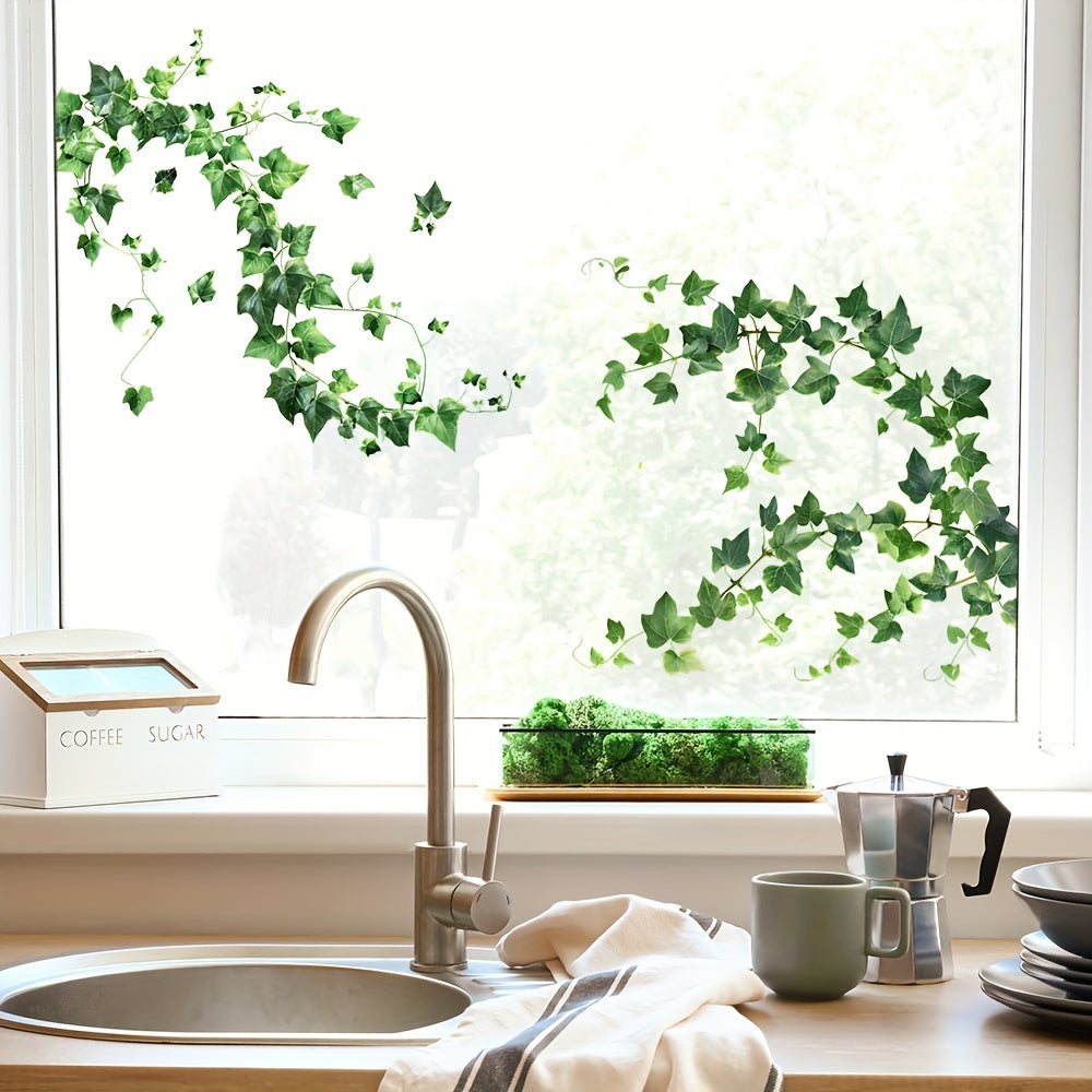 TEMU 1pc Wall Stickers - Self-adhesive Removable Disposable Plastic Decals For Bathroom, Kitchen & Window Decor - Realistic Foliage Design, Easy , No