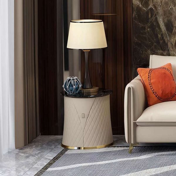 Modern Design Italian Round Coffee Marble Top End Table Set Living Room Furniture