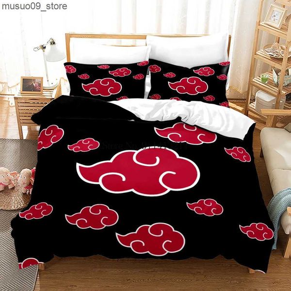 Bedding sets Red Cloud Anime 3D Cartoon Duvet Cover Sets Comforter Bed LinenKids Bedding Set Akatsuki Japan Twin Queen King Single Size Gift