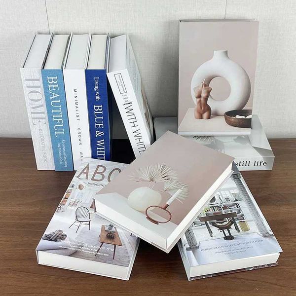 Luxury Fake Books Decoration Fashion Line Leaf Vase Cocktail Home Magazine Decorative Book Storage Box Coffee Table Bar Decor M240903
