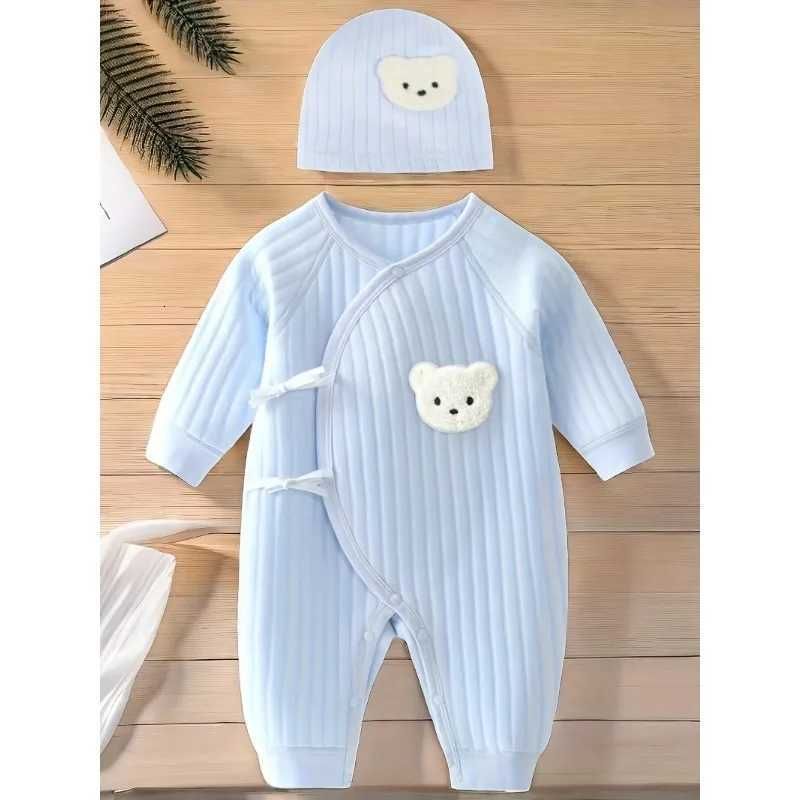 w578 All Seasons Cute Infant Newborn Baby Romper Baby Boy Girl Bear Cotton Jumpsuit with Hat