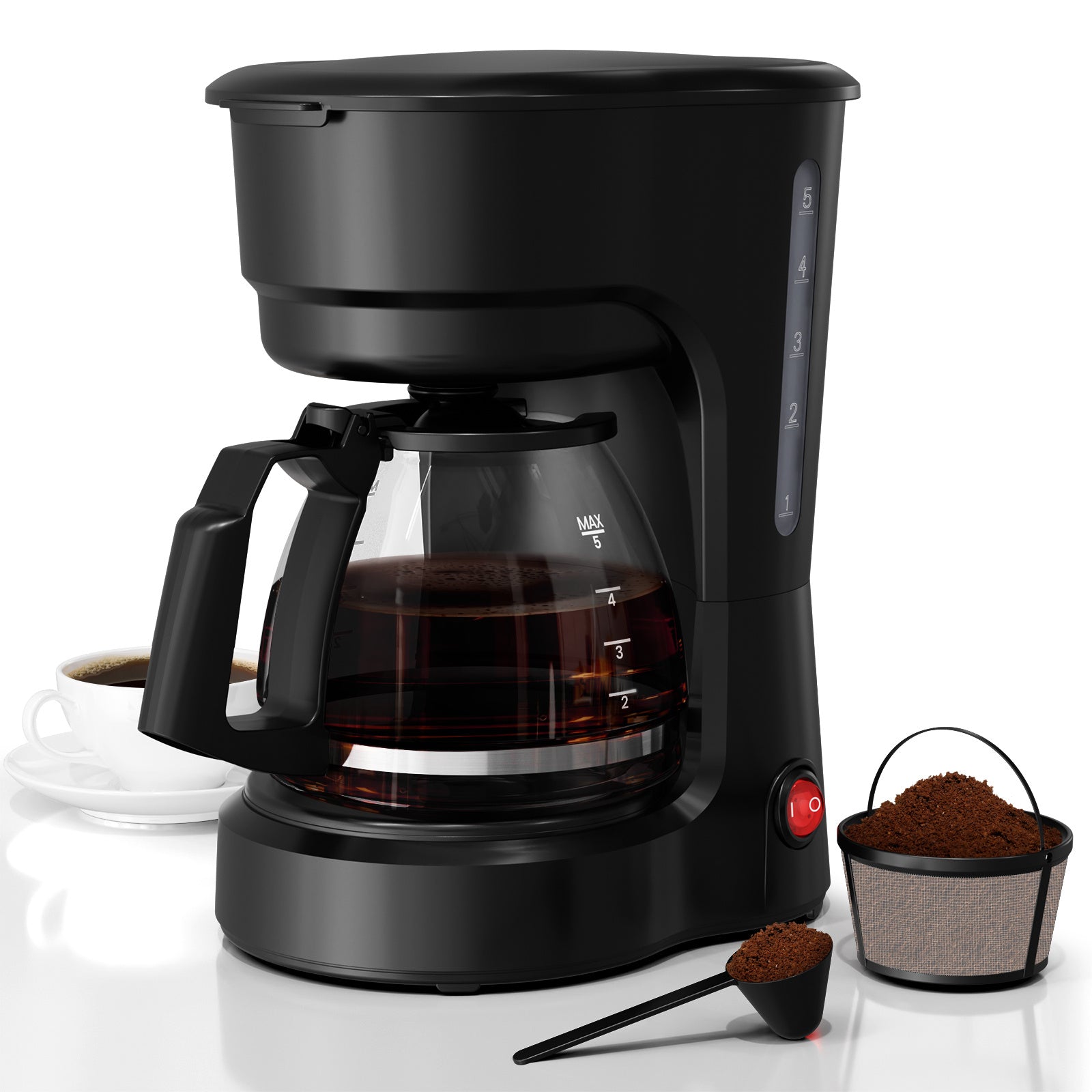 TEMU 5 Cup Drip Coffee Maker With Dry Boil Protection, Anti-drip Function 0.75l Water Tank, Coffee Pot For Home- Office- Kitchen, Black