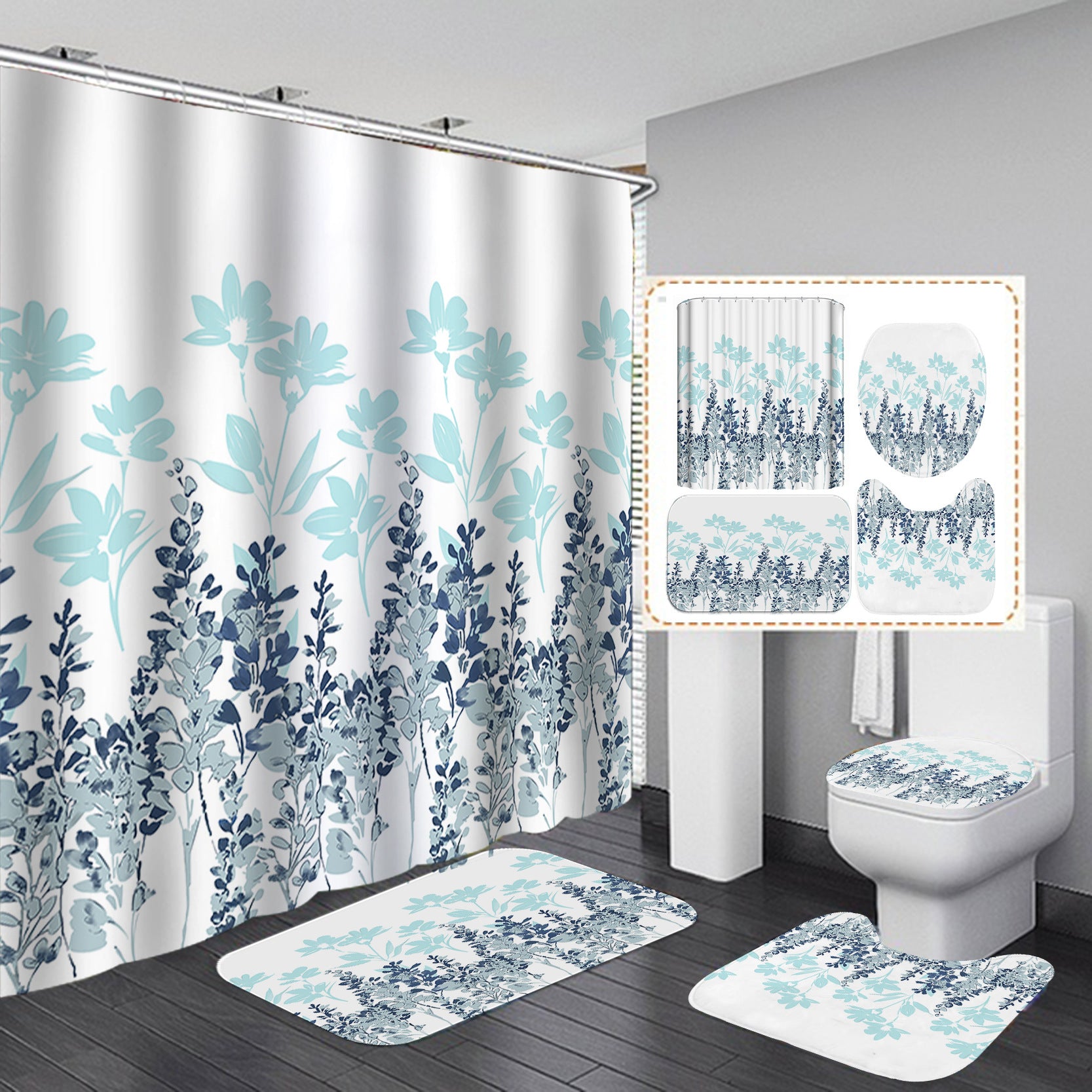 YL-37447 bathroom toilet punch-free curtain waterproof anti-light roller blinds toilet toilet block curtain toilet three-piece set