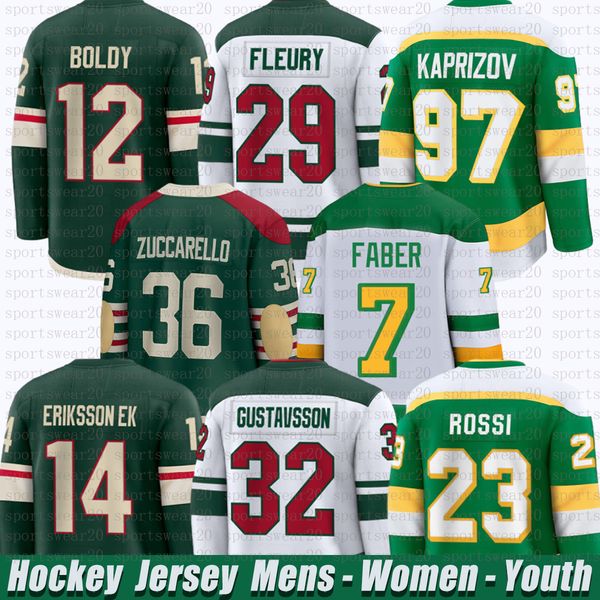 97 Kirill Kaprizov mn hockey jersey wild jersey Matt Boldy Marc-Andre Fleury Brock Faber Mats Zuccarello Joel Eriksson Ek Marco Rossi Brodin