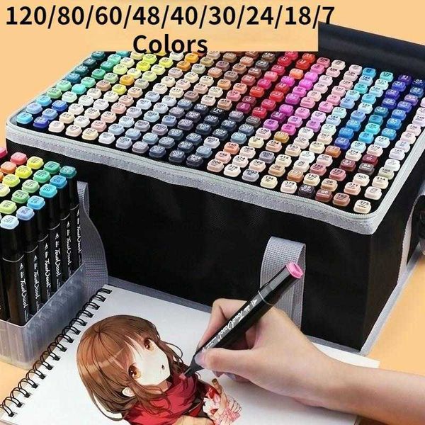12pcsWatercolor Brush Pens 120-80-60-48-40-30-24-18-7 Color Markers with Dual Tip Coloring Sketch Marker Drawing Comic Design for Art Lovers