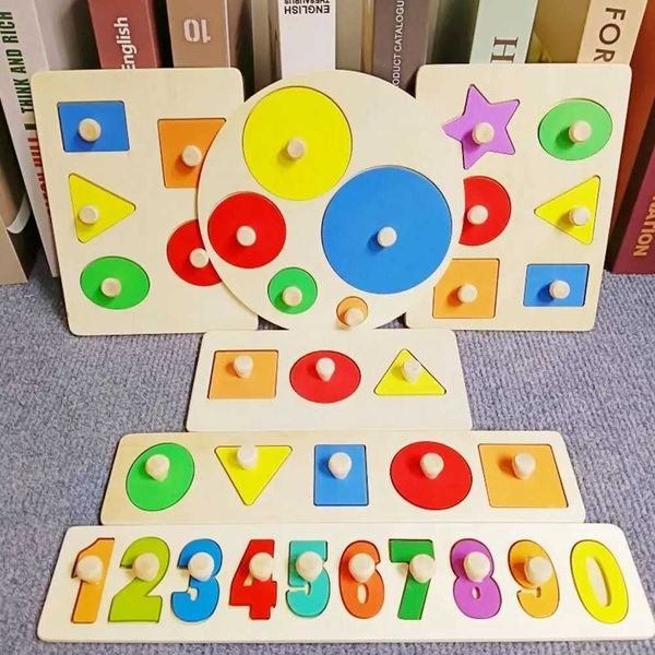 block Building Montessori Geetric Shape Wooden Jigs Puzzle 3D Hand Grabbing Board Shape Matching Cognitive Children Early Educational Toys Z