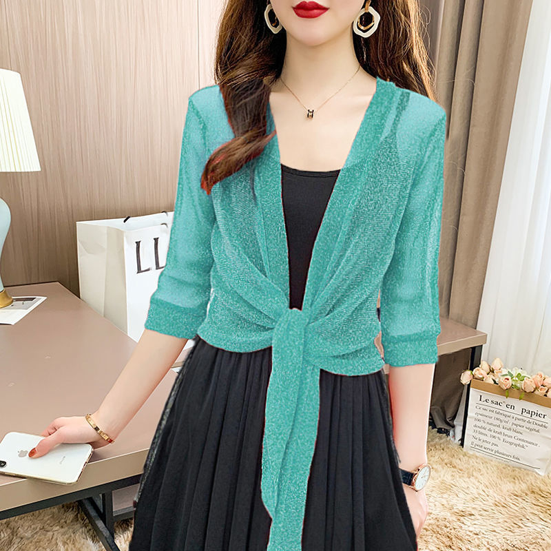 K1221 2025 Summer Small Shawl Jacket Women Cardigan Mesh Short Outerwear Large Size Lace Waistcoat Shawl Outerwear