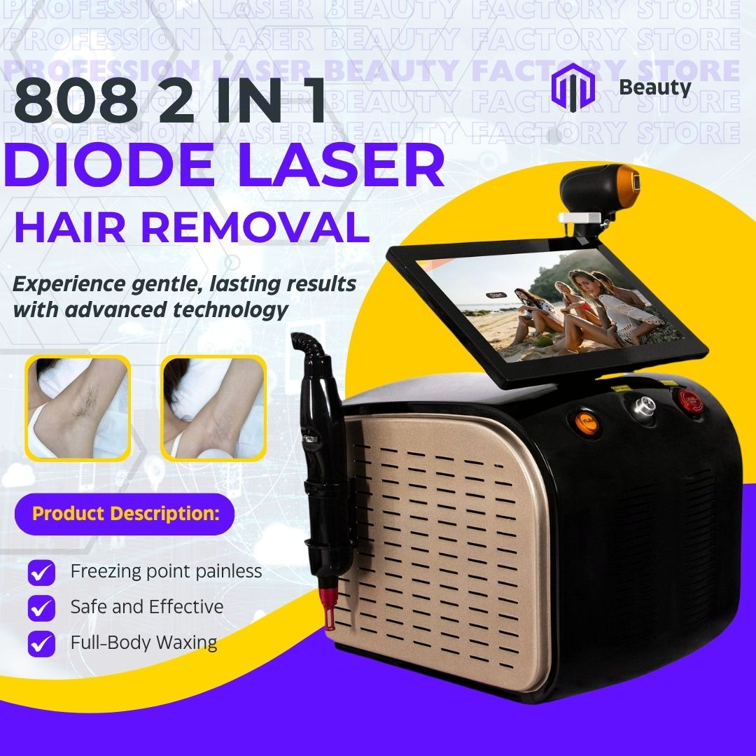High Power 2 in 1 Diode and Nd Yag Laser 755 808 1064nm Hair Removal Machine Portable Picoseconds Laser Tattoo Remover