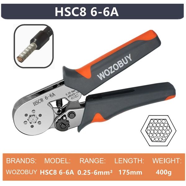 Ferrule Sleeves Terminal Crimping Tools Mini Electrical Pliers HSC8 6-4-6-6(0.25-10mm²-0.25-6mm²) Wire Connection Repair Clamp