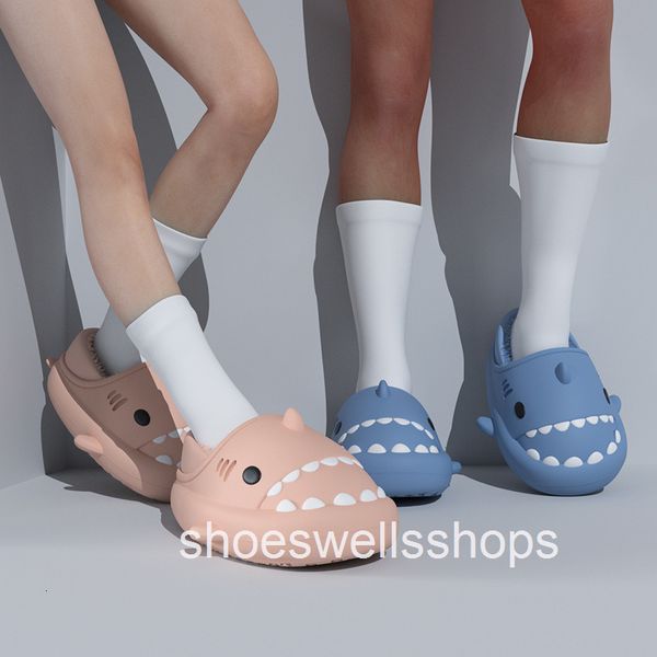 2024 Fashion Winter Shark Slippers Women Warm Plush Home Flat Sandals Men Waterproof Non-Slip Slides Couples Soft EVA Flip Flops