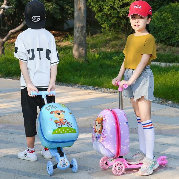 cute skateboard suitcase scooter childrens trolley luggage box 16 boys and girls lovely carryon bag student travel case 241023