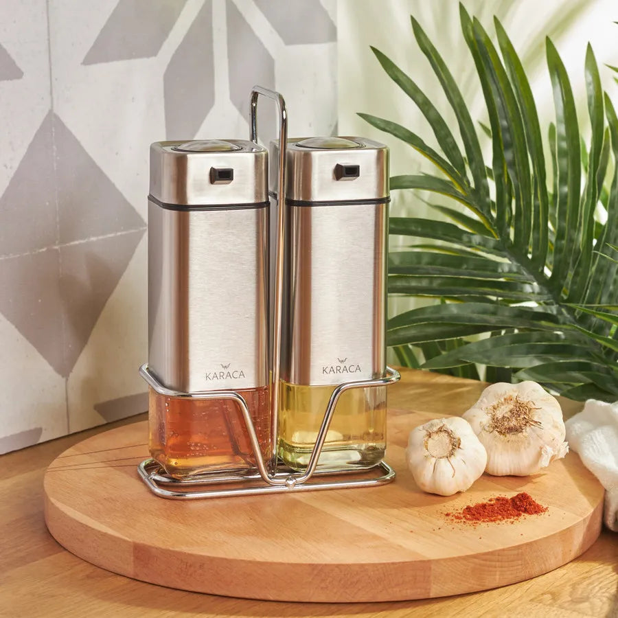Karaca Avangart 2 Piece Glass Oil and Vinegar Bottle, 220ml, Inox Transparent