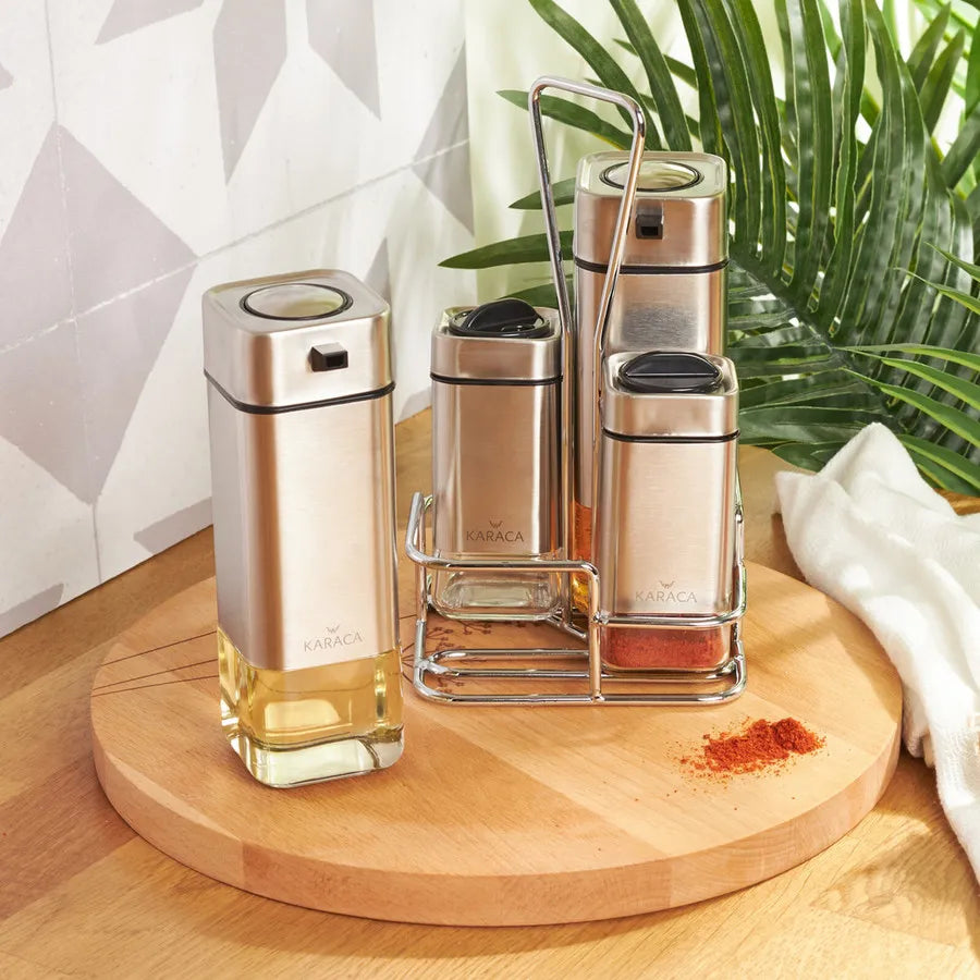 Karaca Avangart 4 Piece Glass Salad Sauce Set, Inox Transparent