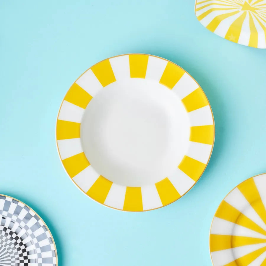 Karaca Circus Porcelain Pasta Bowl, 20cm, Yellow White Gold