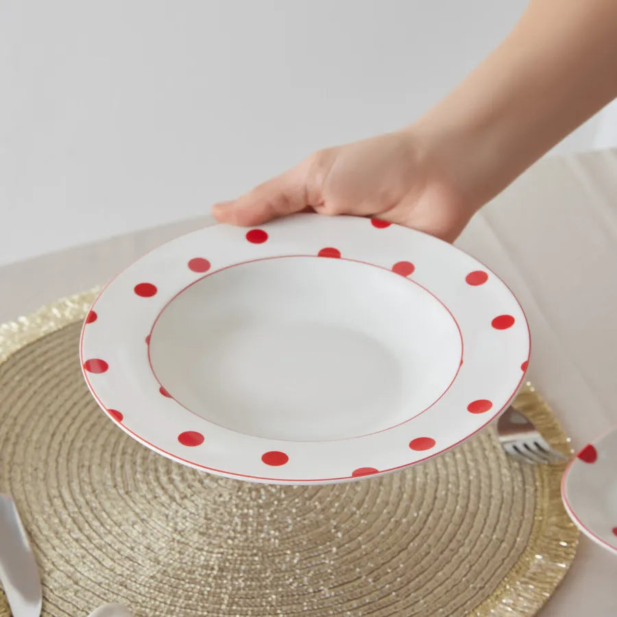 Karaca Polka Dot Porcelain Pasta Bowl, 22cm, White Multi