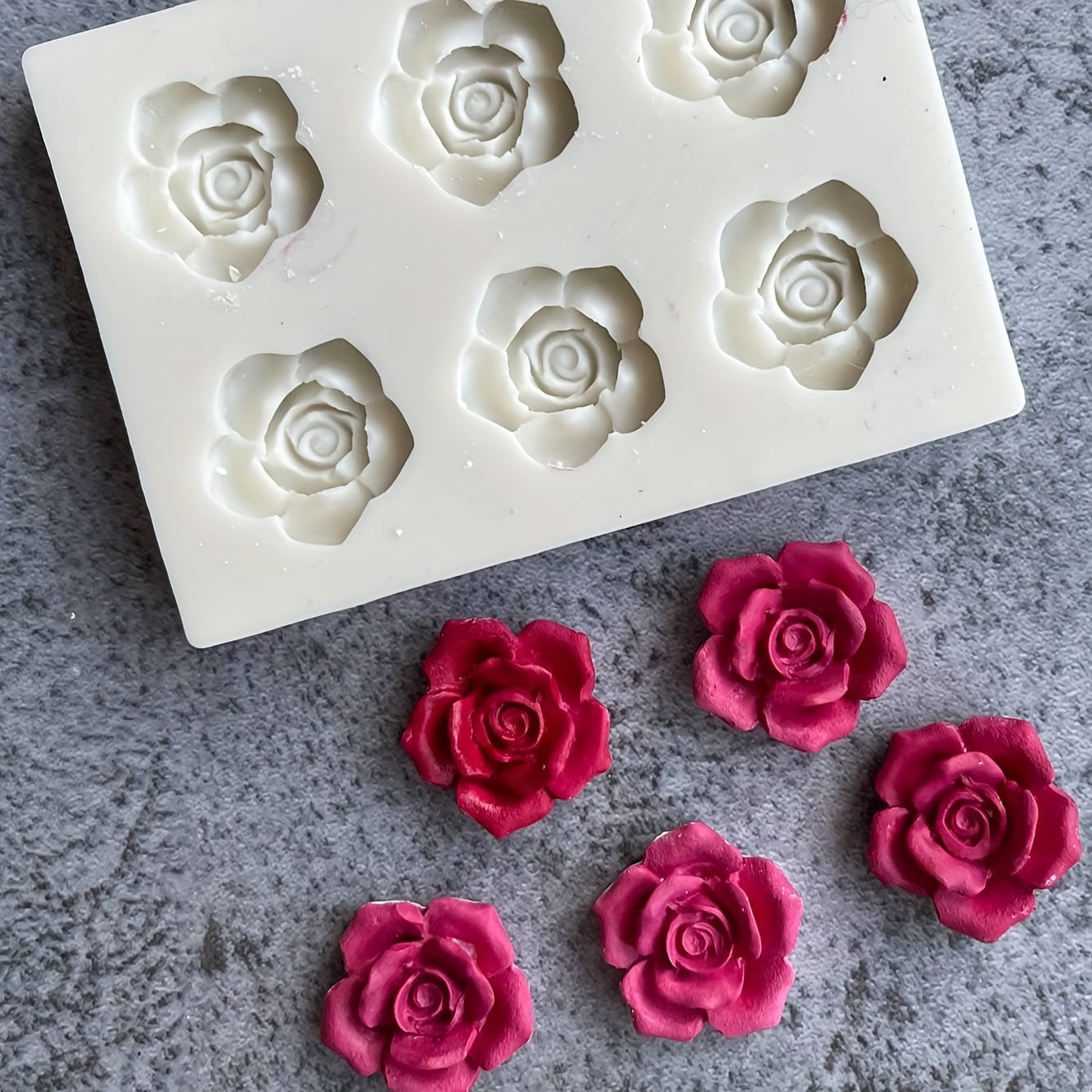 TEMU 6-hole Rose Silicone Mold, Suitable For Scented Candles And - Craft Supplies, Grey