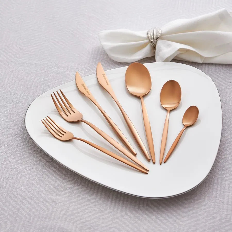 Karaca Lizbon 28-Piece Stainless Steel Cutlery Set for 4 People, Rose Gold