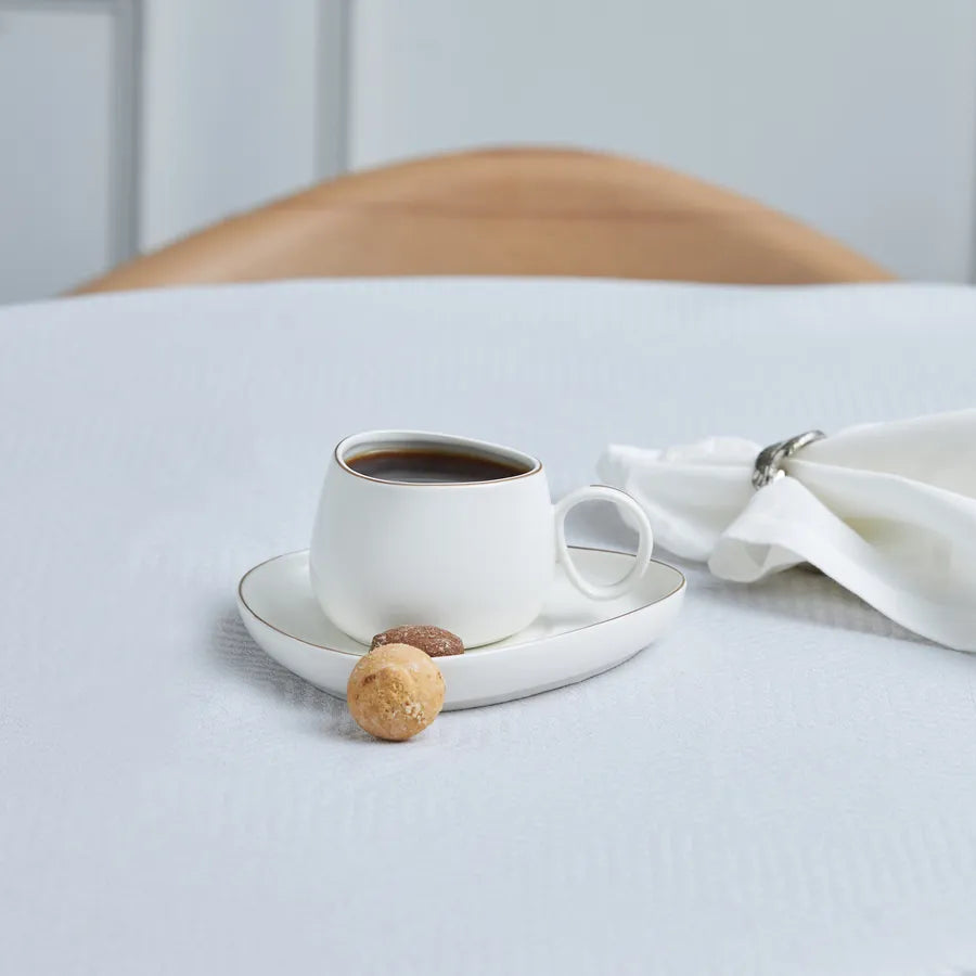 Karaca Streamline Tribe 12 Piece Tea Cup and Saucer Set for 6 People, 200ml, White Gold