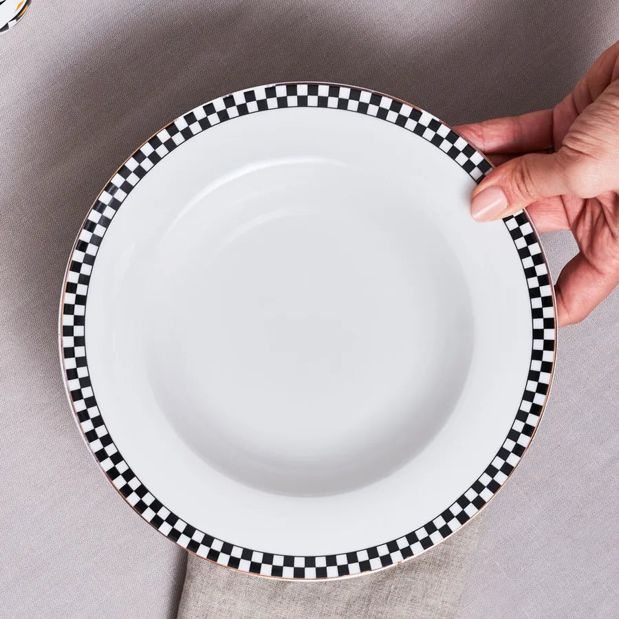 Karaca Game New Generation Bone Pasta Bowl, 22cm, White Black Gold