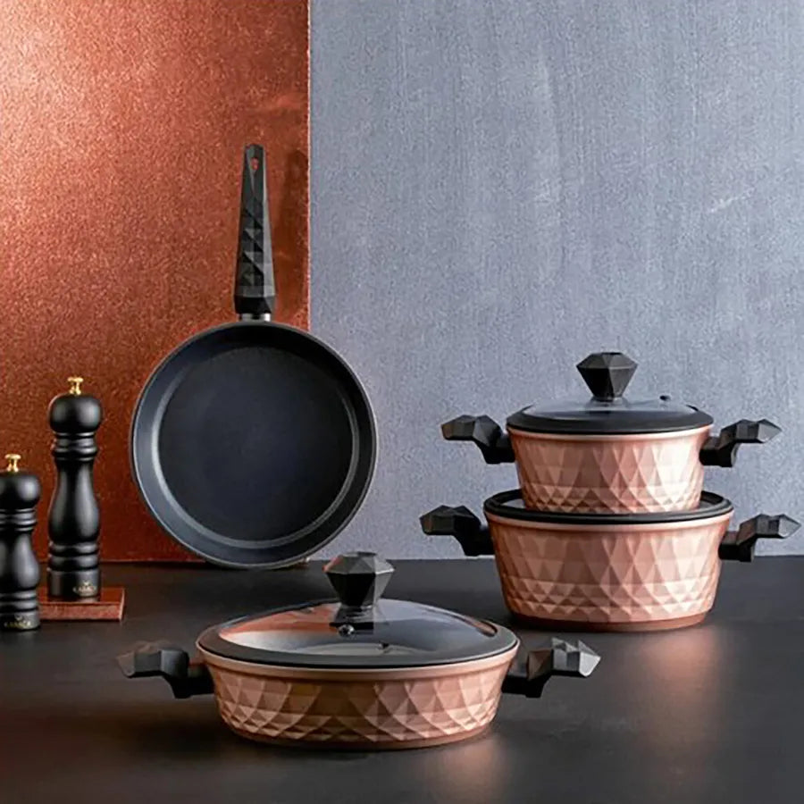 Karaca BioDiamond 7-Piece Non-Stick Antibacterial Handle Induction Cookware Set, Rose Gold
