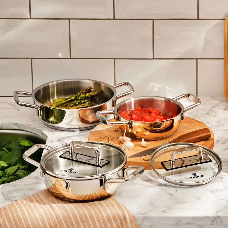 Karaca Arya 3-Piece Stainless Steel Induction Cookware Set, Silver