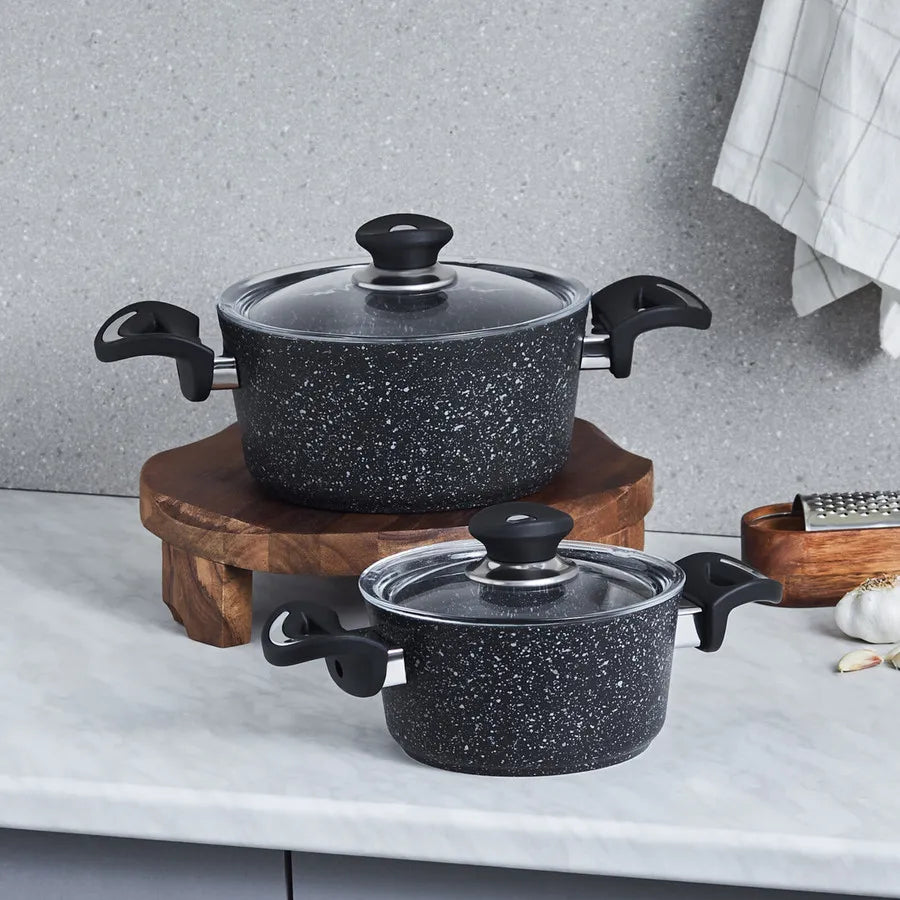 Karaca Defne Biogranite 4-Piece Non-Stick Cookware Set, Medium, Black