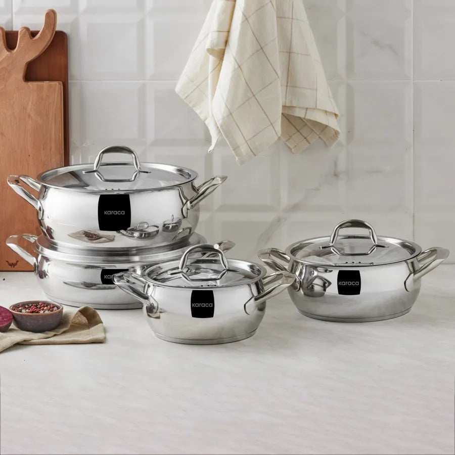 Karaca Etiler Stainless Steel 8-Piece Induction Cookware Set, Silver