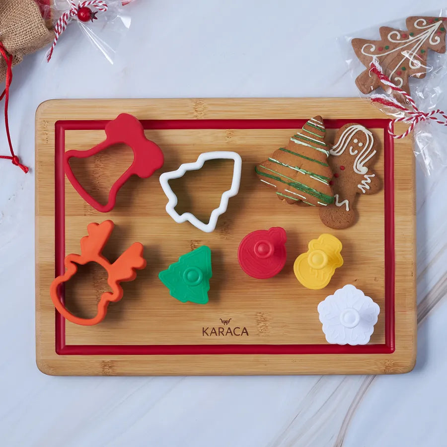 Karaca New Year Christmas Cookie Cutter and Stamp Set, Multi