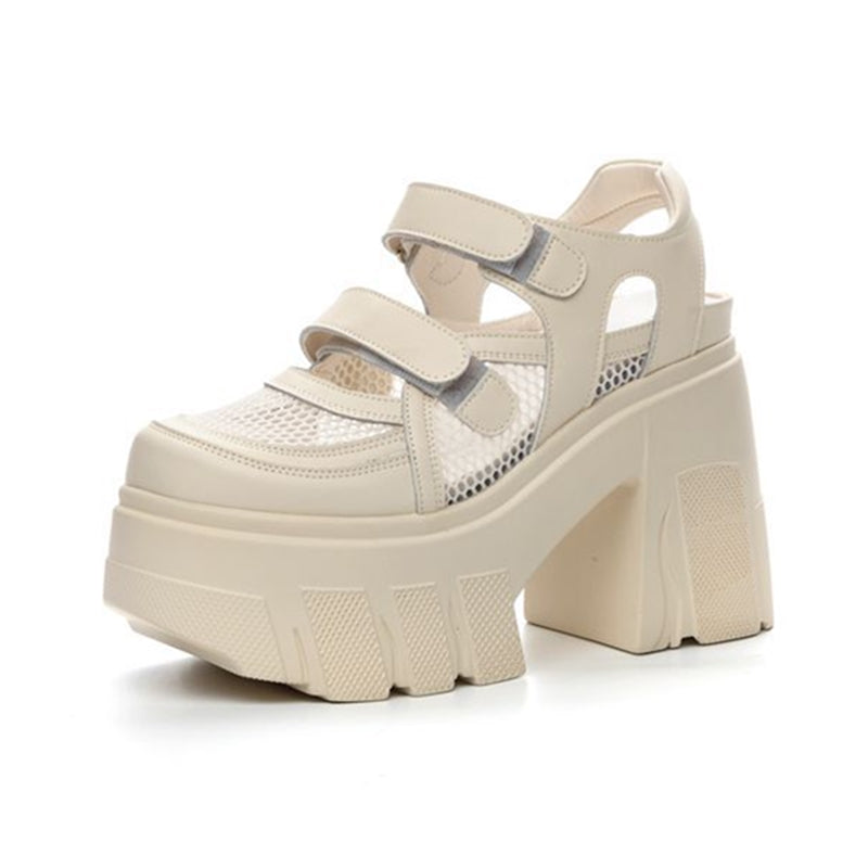 AIYUQI Women&#039;s Sandals Genuine Leather 2024 New 11cm Heel High Mesh Women Sandals Platform High Heel Sandals Women