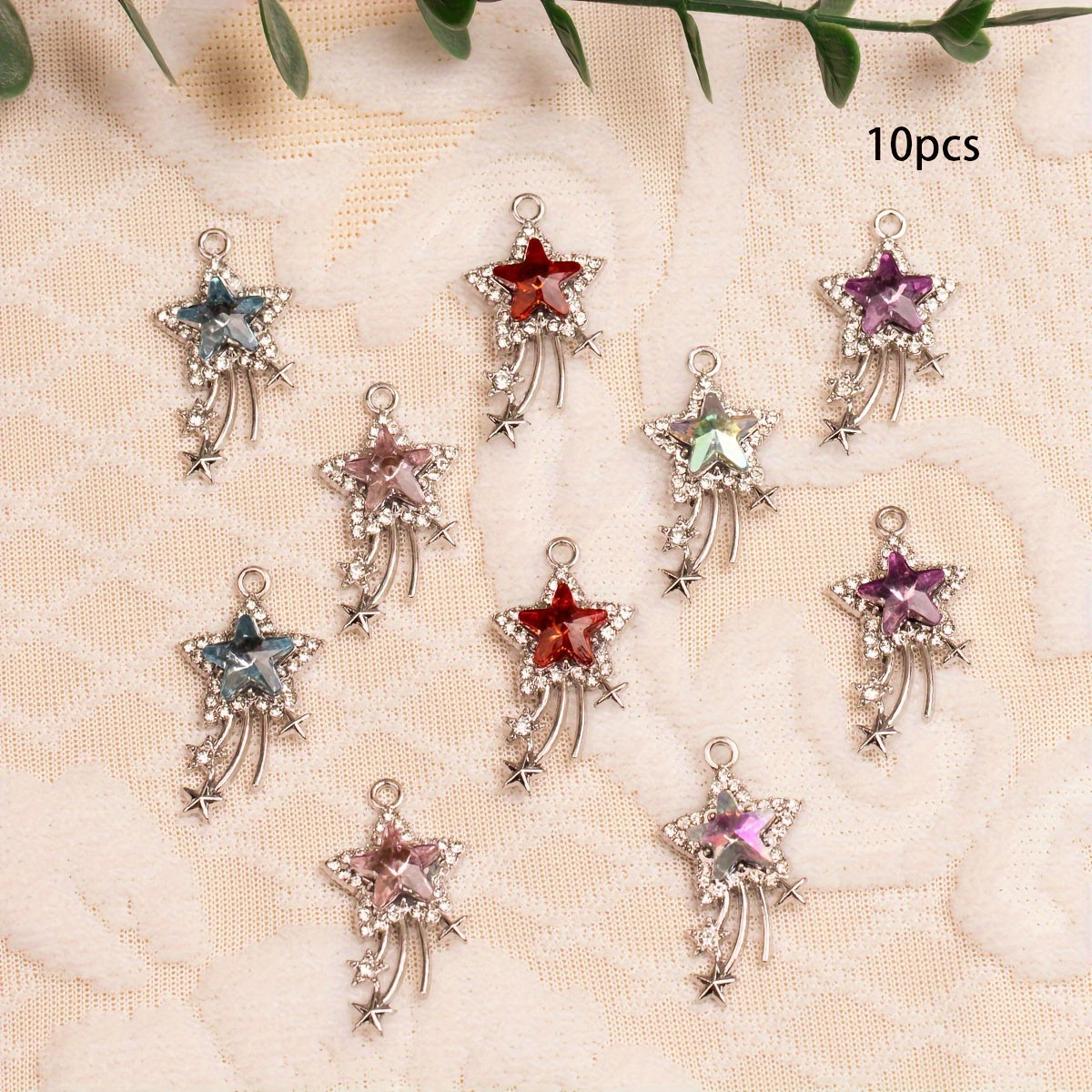 TEMU 10pcs Pendants, Alloy With Synthetic Stones, Artificial Crystal , For Making