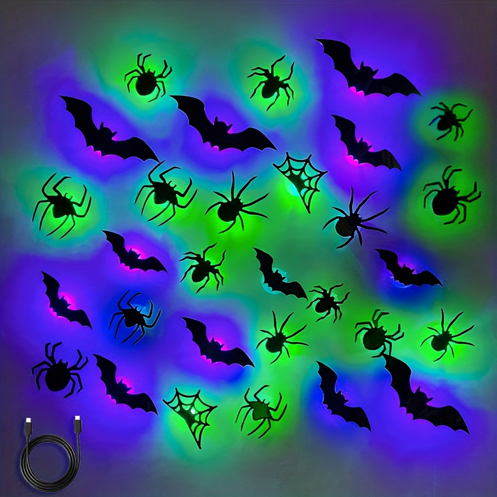 TEMU 30pcs Led Halloween Wall Decor, Halloween Decorations, 3d Window Stickers With Leds, Removable Light Up Wall Decals For Bathroom Home Door Party