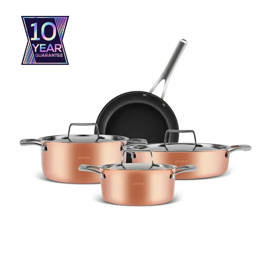Karaca BioDiamond 7-Piece Copper Non-Stick Cookware Set, Copper Silver