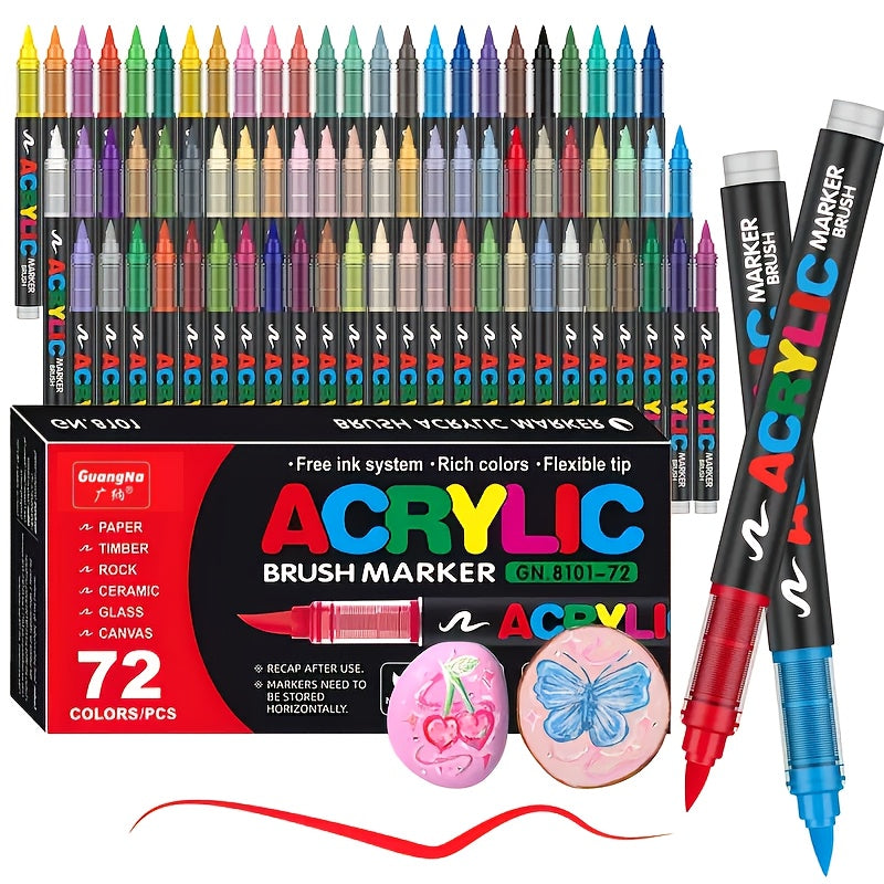 TEMU 72pcs Acrylic Marker Set - Vibrant, Non-toxic, Stackable Colors For Rock, Wood, Plastic - Diy Crafts, School Supplies, Easy-to-use And