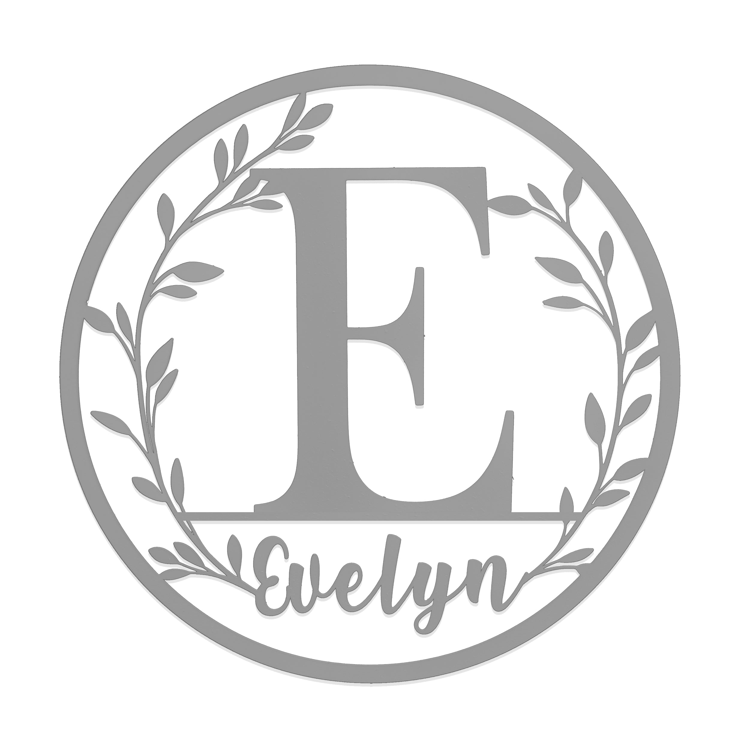 Personalized Vine Monogram Wall Decor Metal Initial Sign - 12 inch - Silver Powder Coat