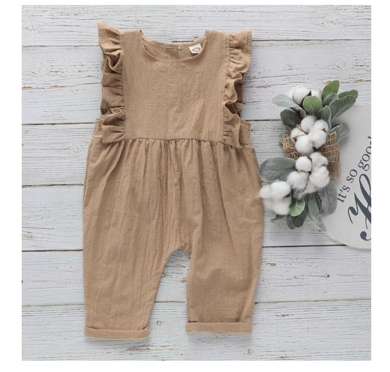 w463 Ins Baby Cotton Linen Rompers Summer Toddler Kid Ruffle Sleeveless Jumpsuits Summer Infants Soft Clothes