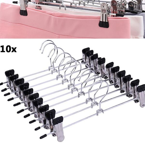 Hangers Racks 10 Pcs Rack Clip Stainless Steel Trousers Wardrobe Anti slip Clothespin Pants Clamp Clothes Hanger for Skirts 230520