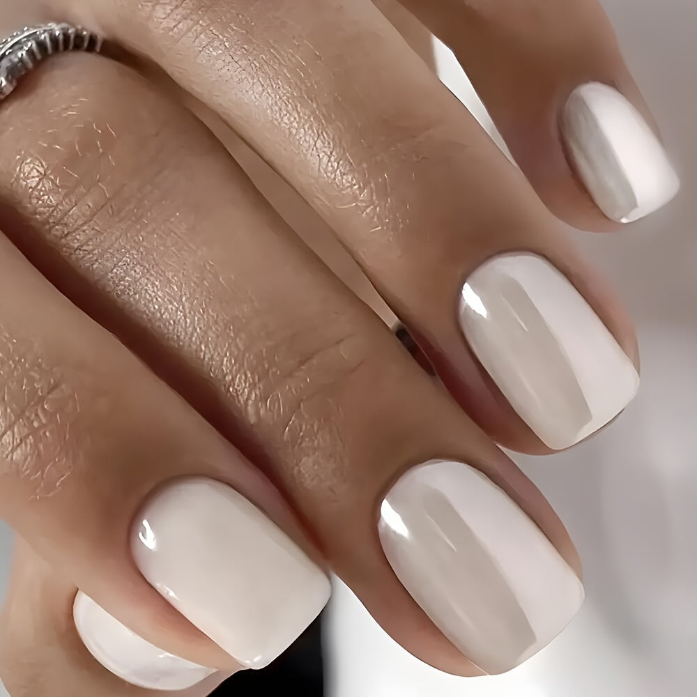 TEMU 24 Pcs Medium Length Glossy Press-on Nails, , , Square-style Shape, Artificial Reusable False Nail Set For Women