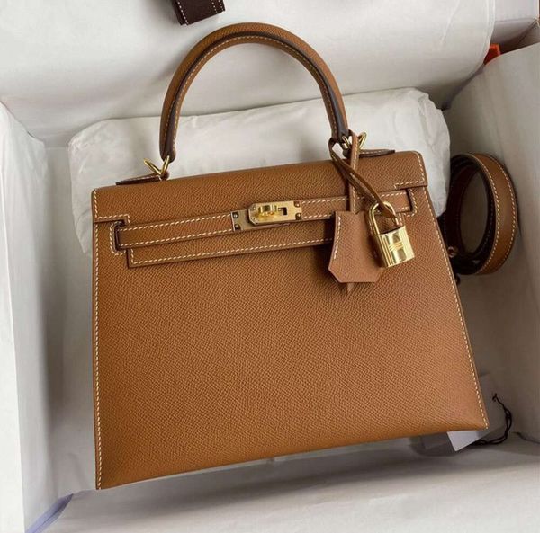 Top Quality Handmade Women Bags Epsom Genuine Leather Designer Ladies Handbags Classic Large Capacity Shoulder Twill 25 28 Tote Handbag 222