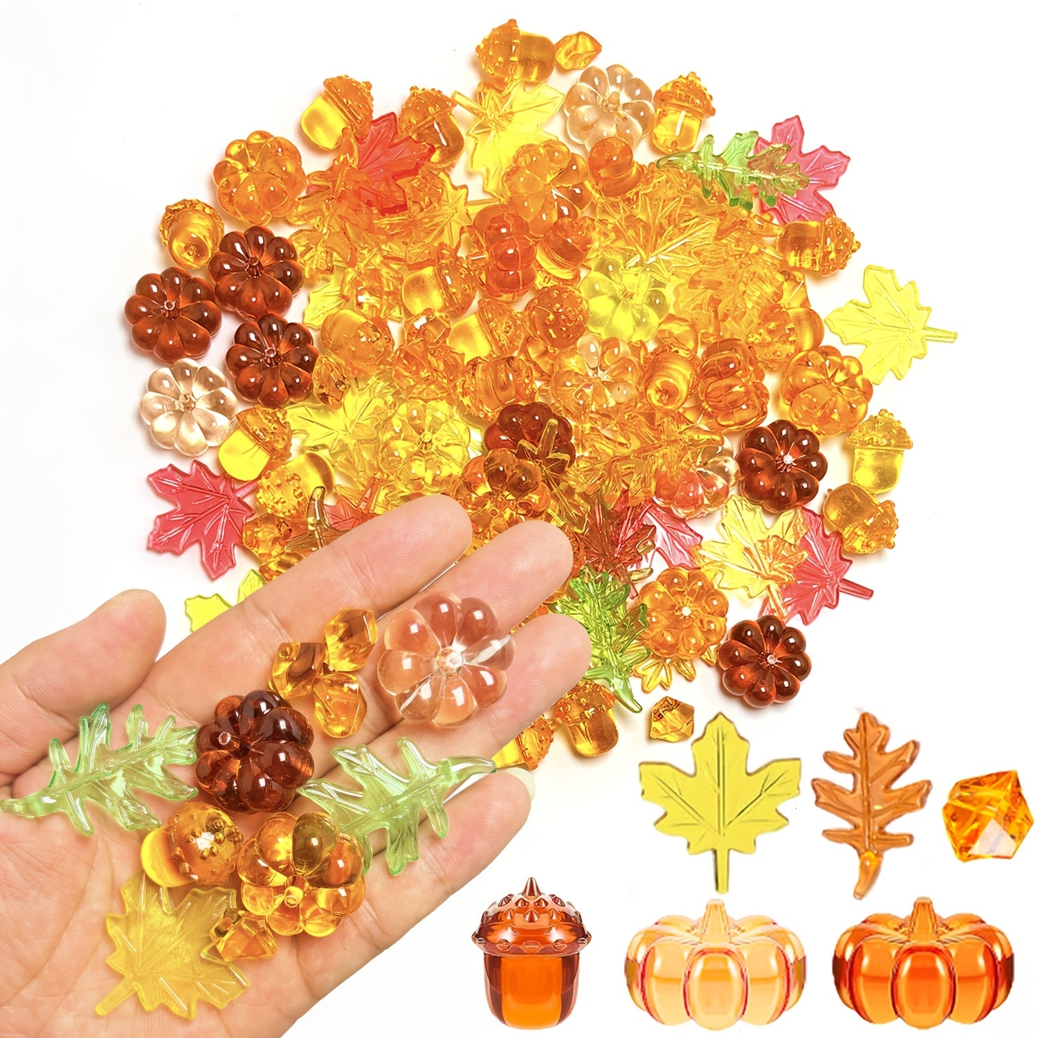 TEMU 50pcs Acrylic Fall Decorations, Acrylic Pumpkin And Maple Leaf Ornaments For Thanksgiving, Halloween, Harvest Theme Party, Autumn Table Vase