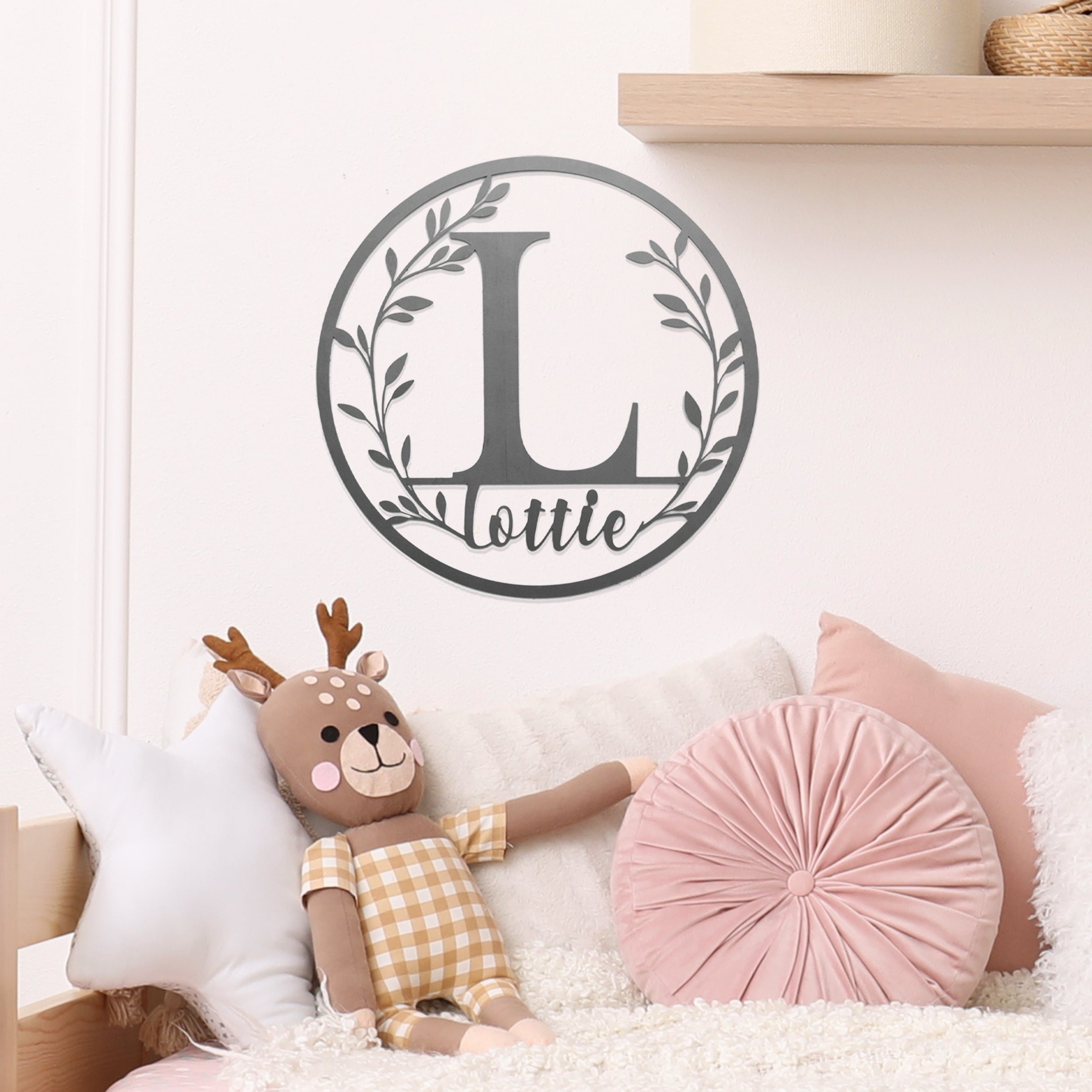 Personalized Vine Monogram Wall Decor Metal Initial Sign - 15 inch - Raw Steel (can rust)