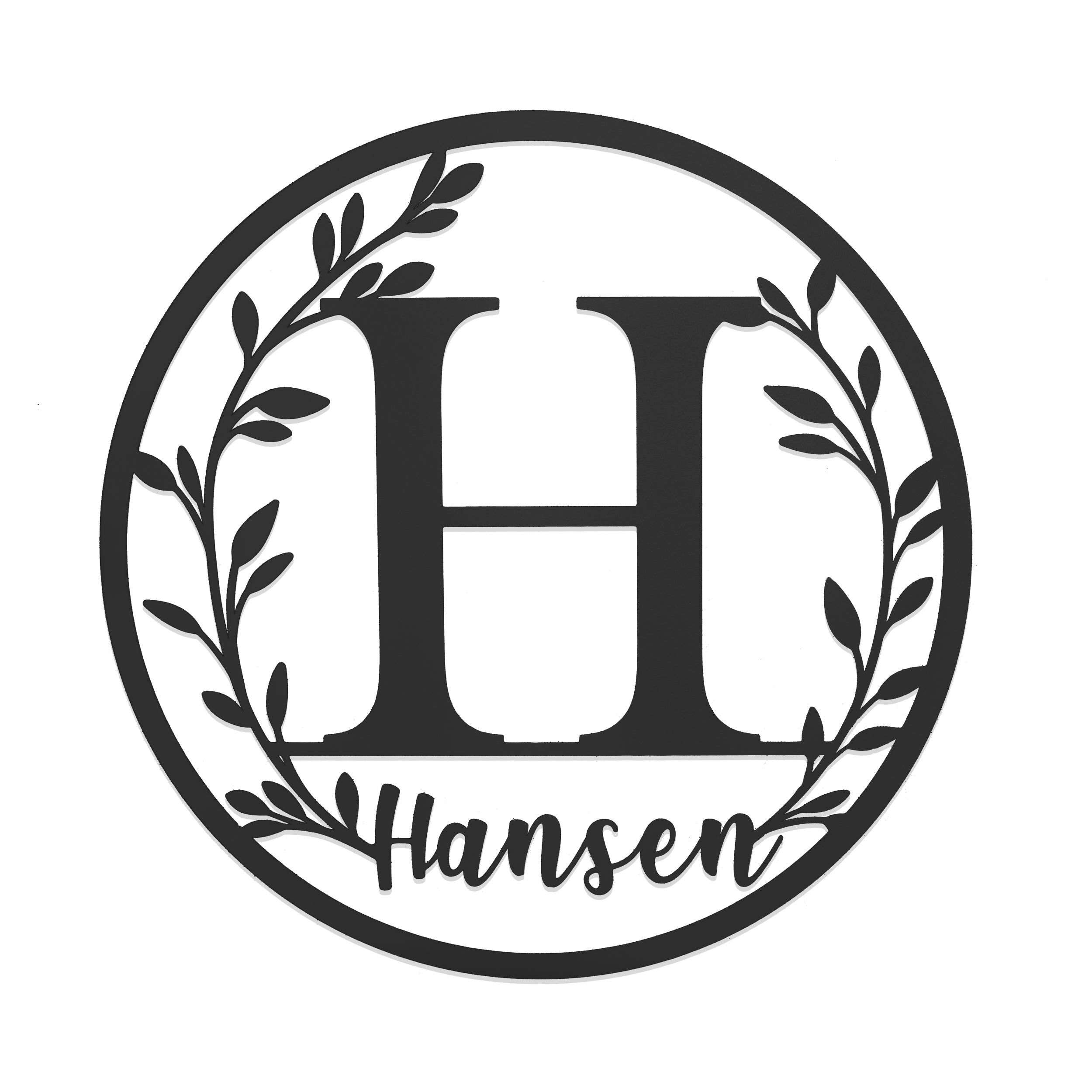 Personalized Vine Monogram Wall Decor Metal Initial Sign - 18 inch - Black Powder Coat