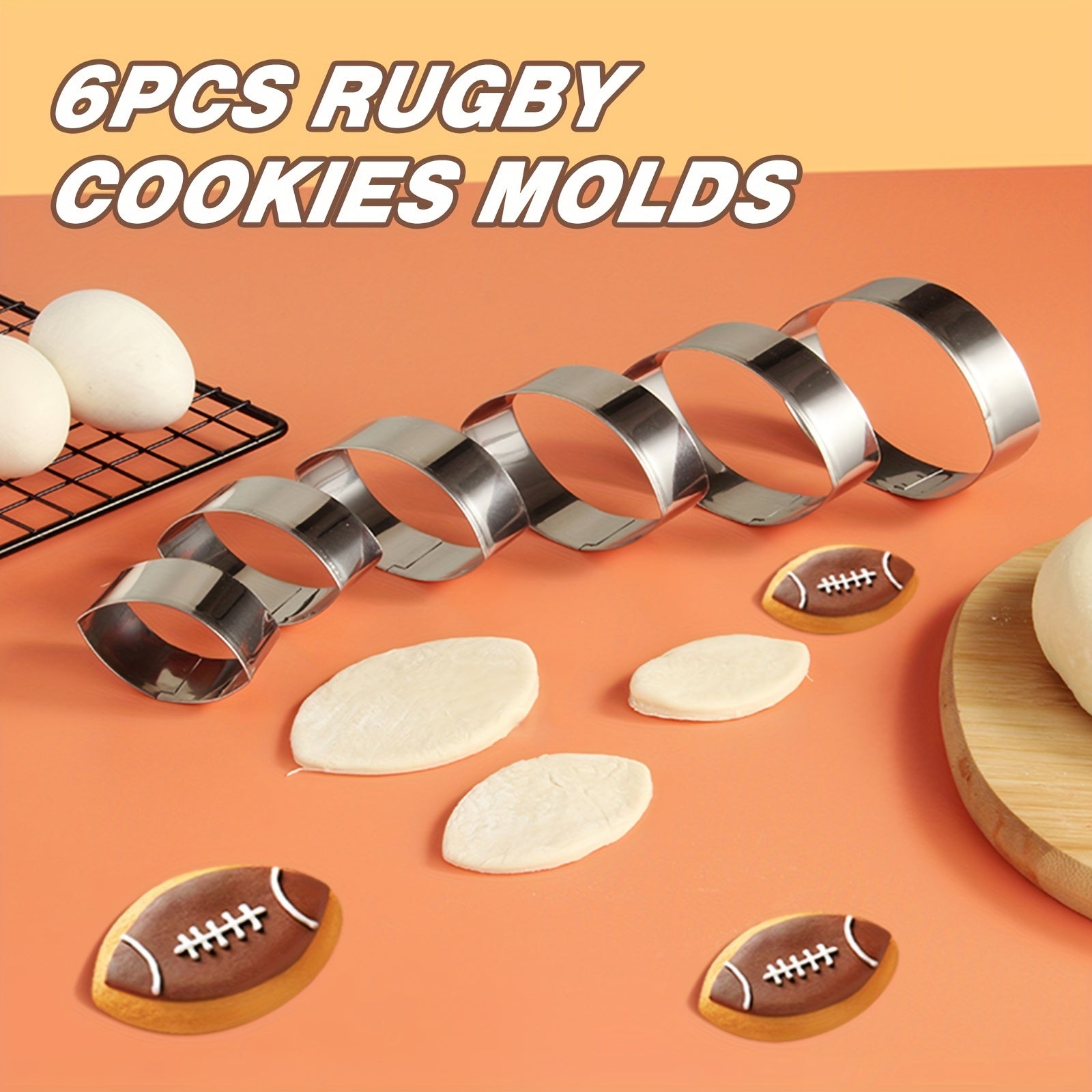 TEMU 6pcs Rugby Biscuit Cutter Mini Rugby American Football Pastry Cutter Stainless Steel Biscuit Mould, Baking Tools, Kitchen Gadgets, Diy Baking