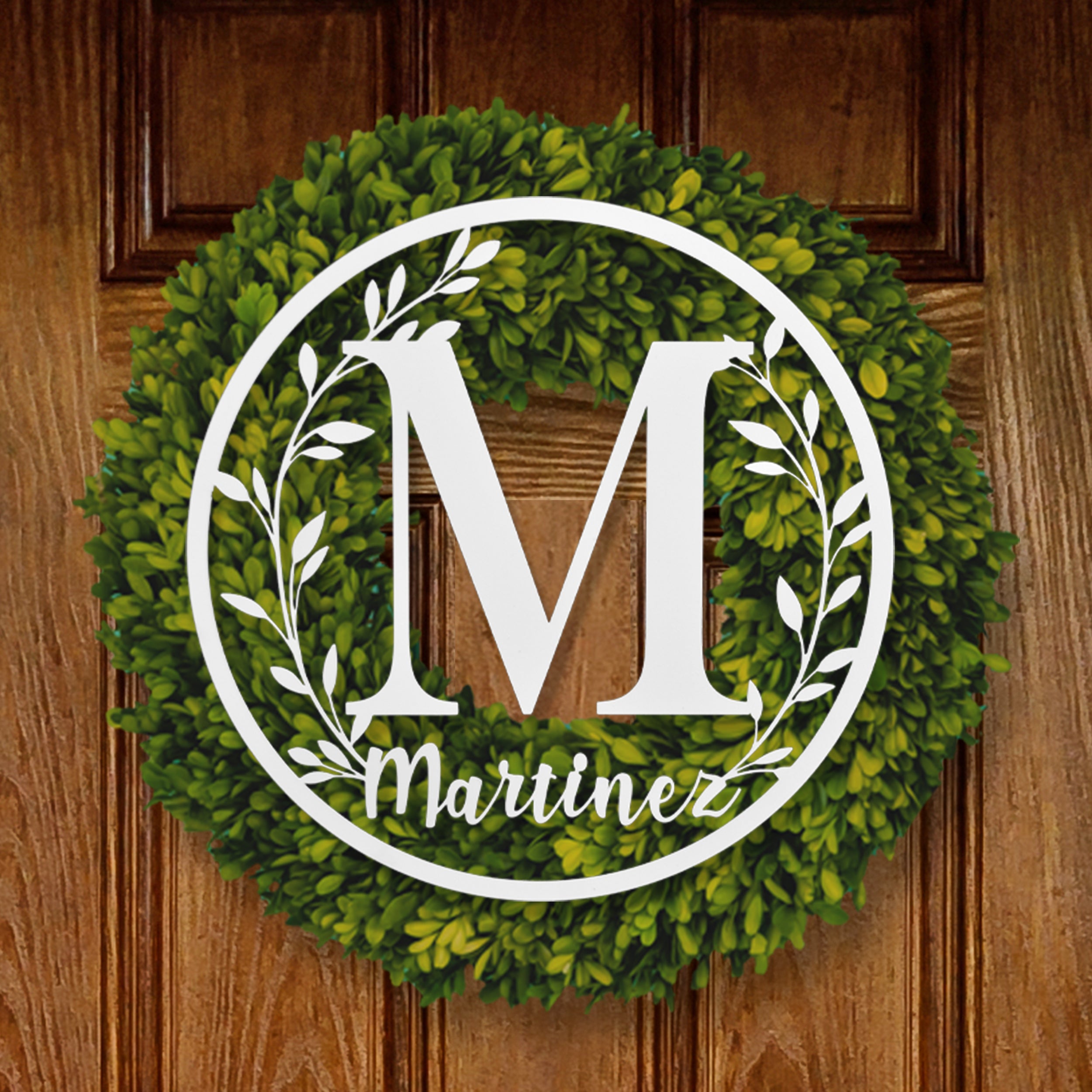 Personalized Vine Monogram Wall Decor Metal Initial Sign - 21 inch - White Powder Coat