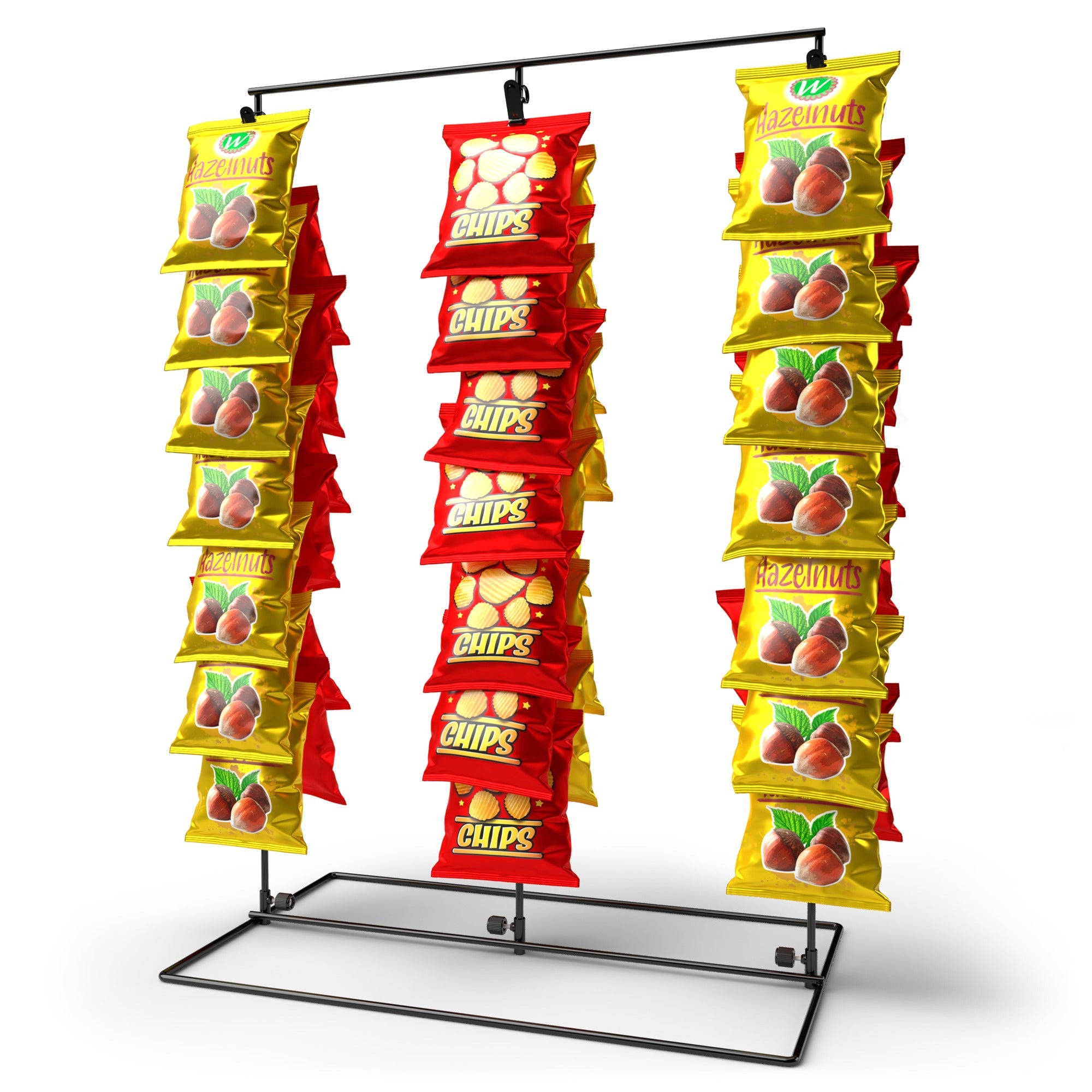 TEMU 3-row Potato Chip Rack Display Stand With 39 Clips, Snack Retail Display Rack, Chip Stand Display For Party, Countertop Chip Bag Holder, Snack